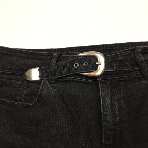 PAIGE Premium Denim Riot Wash Hoxton Ankle Peg Belted Raw Edge Hem Jeans - Picture 7 of 15